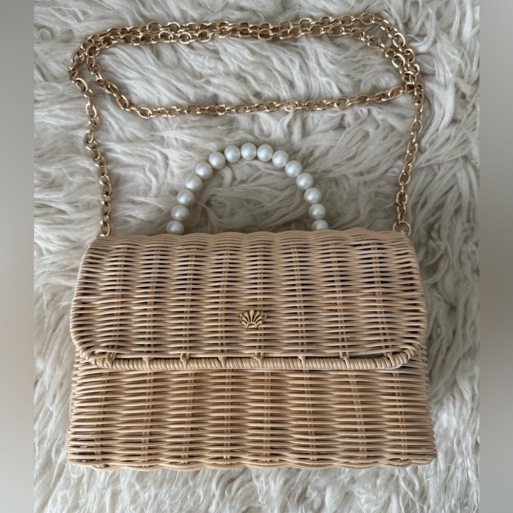 NWOT Lele Sadoughi Wicker Tabitha Pearl Top Handle Bag